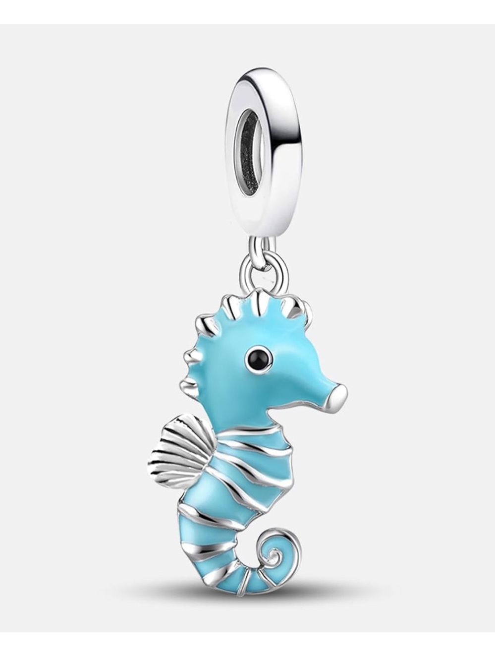 🌊 925 Seahorse Dangle Charm Sterling Silver Blue Enamel NEW